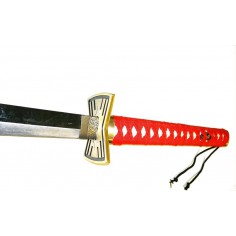 Sabre japonais blade tresse rouge 104 cm avec support 2