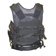 Veste tactical noir 8 poches holster ceinturon 2